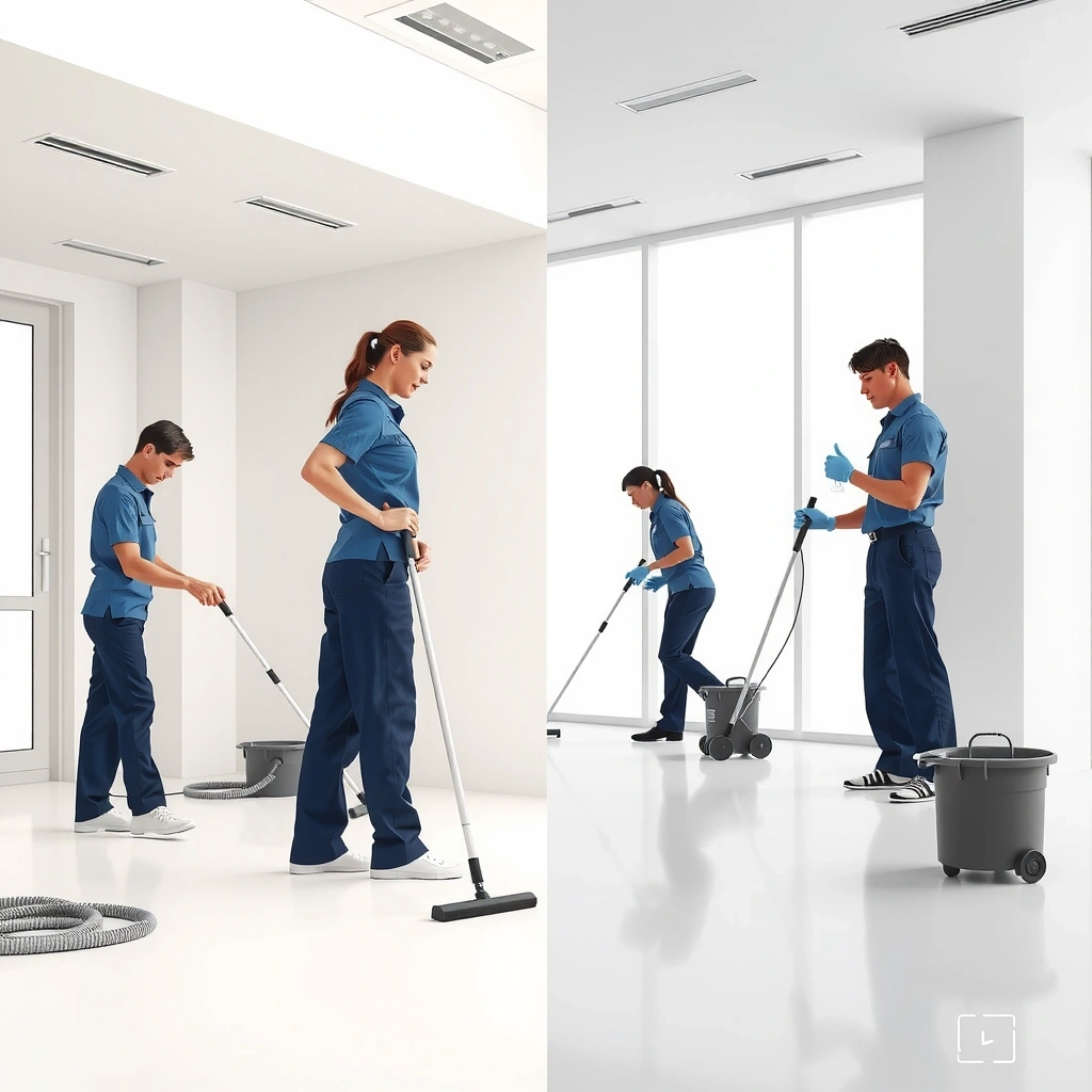 Professional cleaning team in action