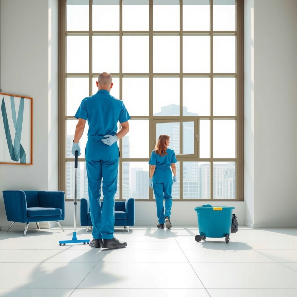 Professional commercial cleaning service in modern office environment